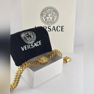 Luxury Versace Men's Gold Plated Bracelet with Box, jewelry bag, gift bag